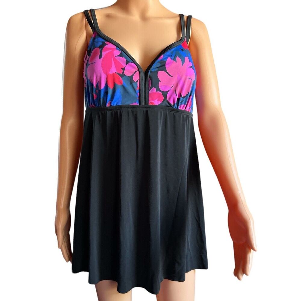 Sonnet Shores Floral Swim Dress Size 16W Tummy Panel NWT